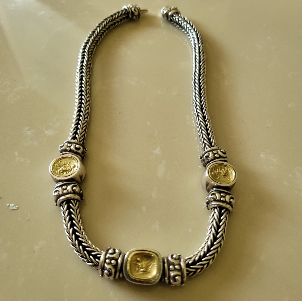ESTI FREDERICA 18K AND STERLING SILVER NEOCLASSIC INTAGLIO 15 1/2" CHOKER